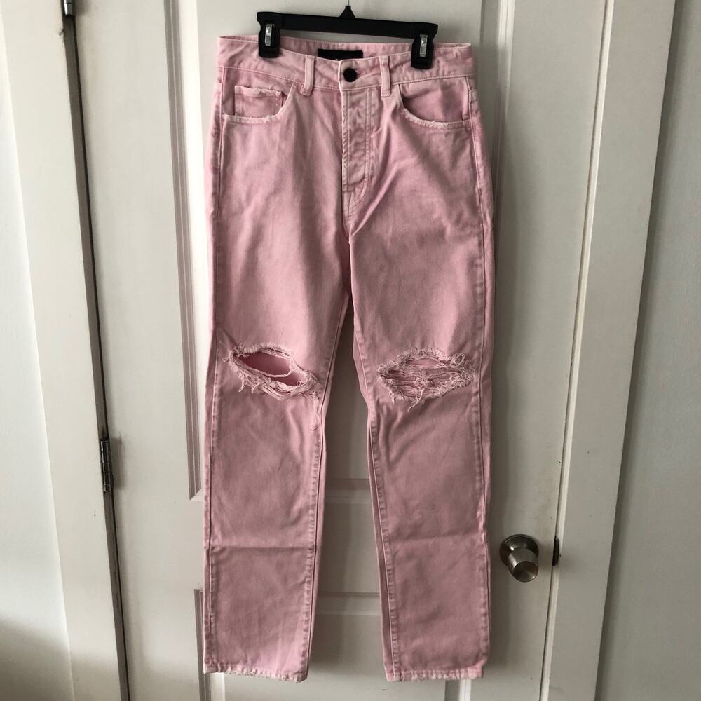 3x1 NYC size 24 Women's distressed straight leg jeans Mineral Rose Pink $367